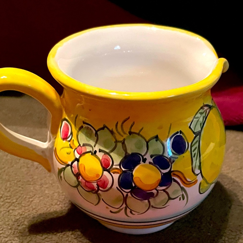 Vintage Hand painted Italian Creamer with Lemons and Sunflowers